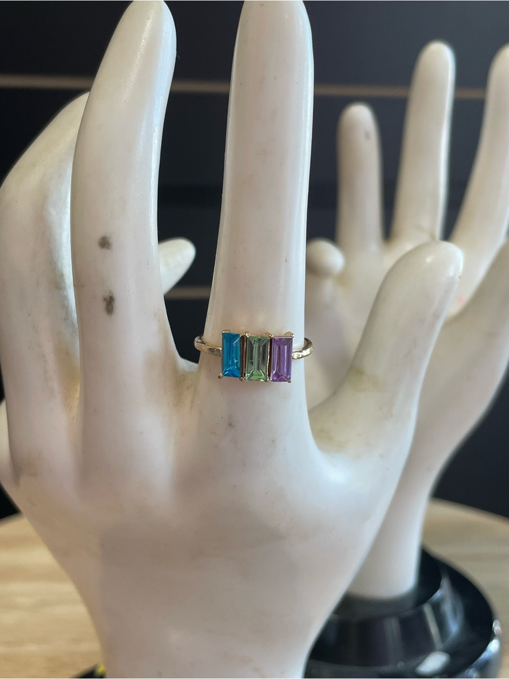 Multicolor Baguette Gem Ring - Gold Band